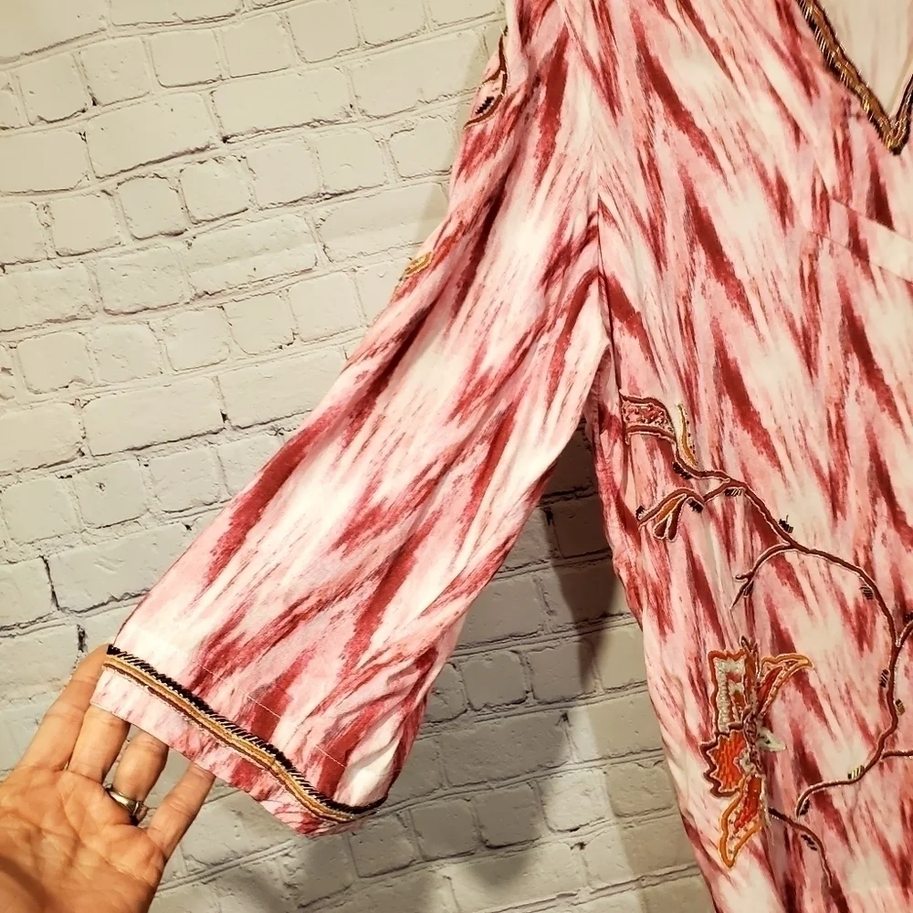 SOFT SURROUNDINGS ALTEA FLORAL PINK EMBROIDERED BEADED TUNIC - Picture 3 of 11